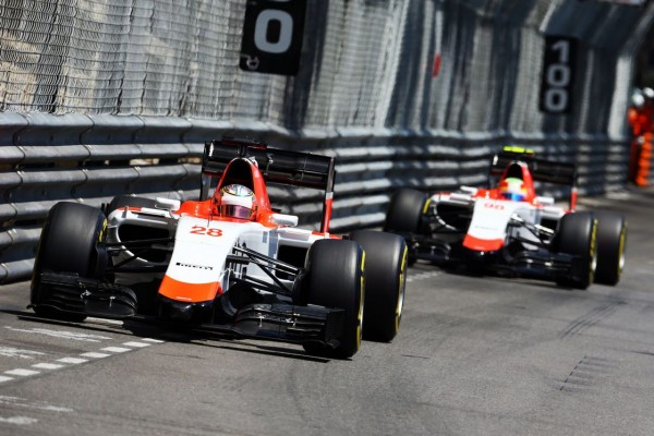 Will Stevens (GBR) Manor Marussia F1 Team leads team mate Roberto Merhi (ESP) Manor Marussia F1 Team. 24.05.2015. Formula 1 World Championship, Rd 6, Monaco Grand Prix, Monte Carlo, Monaco, Race Day.